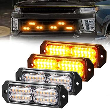 Imagem de Luzes estroboscópicas de LED âmbar, barra de luz de advertência de emergência de 24 LEDs, montagem de superfície universal, 23 modos de piscar, para veículos off-road ATVs, caminhão, pacote com 4 peças (PZ-CB-03-Y)