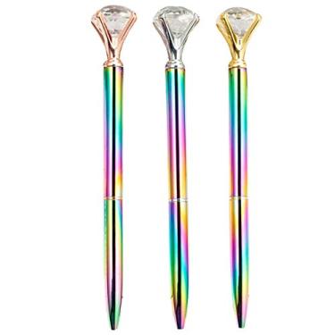 Imagem de Meyaus 3 peças de strass grande diamante cristal galvanizado metal caneta esferográfica caneta esferográfica tinta preta