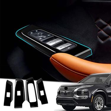 Imagem de GZBFTDH Acessórios de carro de painel de vidro, compatível com Mitsubishi Outlander 2022 janela de porta painel de elevação de vidro botão placa de interruptor placa de acabamento (preto)