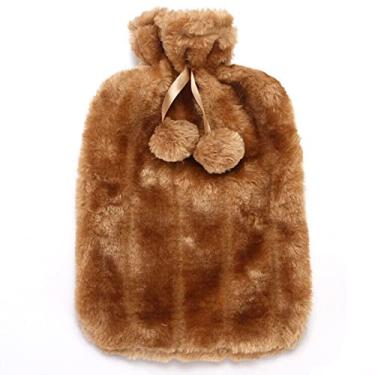 Imagem de Garrafa de água quente PVC com capa de pelúcia macia bolsa de água quente para terapia de compressa quente e fria, ideal para cólicas menstruais, alívio da dor no pescoço e ombro, marrom, 2000 ml