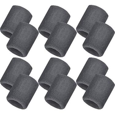 Imagem de Bememo Pacote com 12 pulseiras esportivas de algodão para homens e mulheres, boa para tênis, basquete, corrida, academia, malhar (cinza)