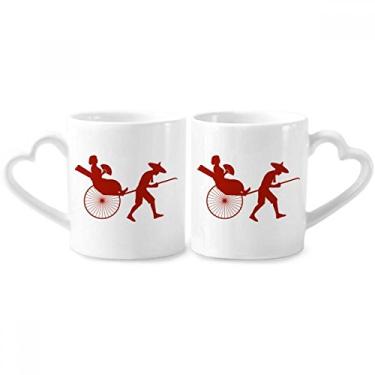 Imagem de China Jinrikisha Culture Outline Pattern Couple Porcelain Mug Set Ceramic Lover Cup Heart Handle