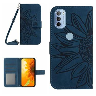 Imagem de For Motorola Moto G51 5G Skin Feel Sun Flower Pattern Flip Leather Phone Case with Lanyard