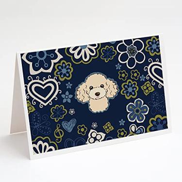 Imagem de Caroline's Treasures BB5109GCA7P Poodle Cartões de felicitações e envelopes de flores azuis, pacote com 8, 7 x 5, multicolorido