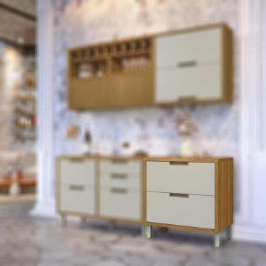 Imagem de Balcão Armário Multiuso Organizador Cozinha 1 Porta 1 Gaveta Imperatriz Marrom Freijó Off White