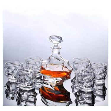 Imagem de Garrafa Decanter Vidro Whisky Licor 900Ml +6 Copos Superluxo