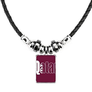 Imagem de DIYthinker Colar com nome da bandeira do país do Qatar Joia Torque Pingente de corda de couro