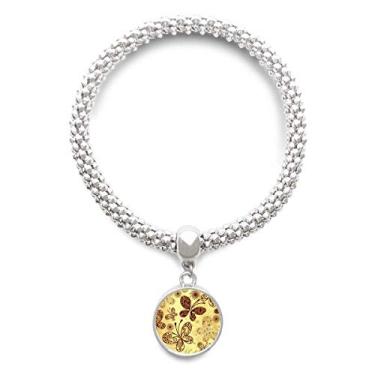 Imagem de DIYthinker Pulseira de prata com pingente de borboleta amarela para papel de parede com pingente de corrente ajustável