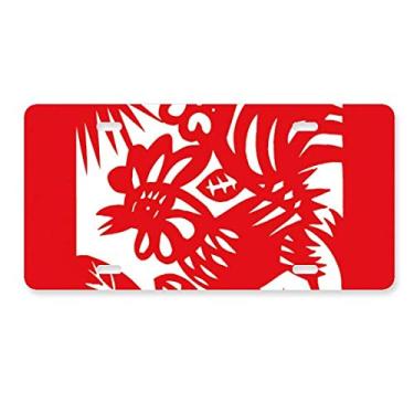 Imagem de DIYthinker Placa de licença decorativa de aço inoxidável para decoração do zodíaco de galo animal cortado em papel