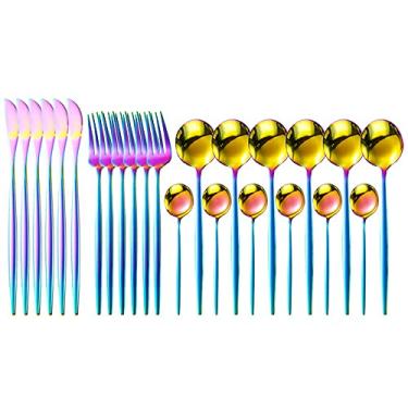 Imagem de Conjunto de talheres de aço inoxidável de 24 peças,Serviço para 6,conjunto de louça,Espelho polido,Adequado para máquina de lavar louça
