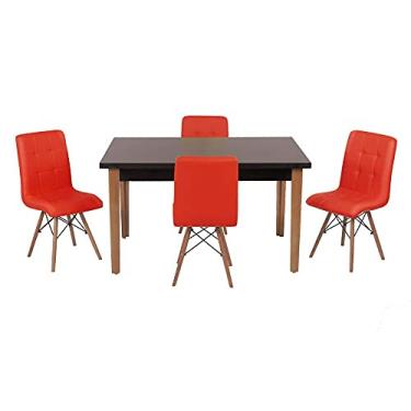 Imagem de Conjunto Mesa de Jantar Luiza 135cm Preta com 4 Cadeiras Gomos - Vermelho