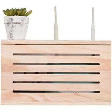 Imagem de Prateleira Da Unidade Caixa De Armazenamento Para Roteador WiFi Caixa De Armazenamento Para Roteador Sem Fio De Madeira Montada Na Parede Para Sala De Estar Set Top Box Caixa De Armazenamento Mult