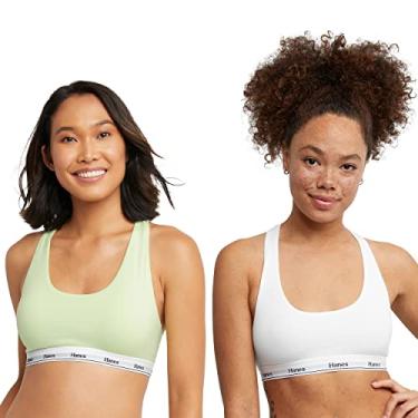 Imagem de Hanes Bralette feminino Originals Crop, sutiãs de algodão elástico respirável, pacote com 2, Branco/verde refrescante, X-Small