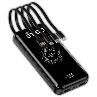 Imagem de Carregador Portátil Por Indução Sem Fio 20000mAh Com Cabos Embutidos (Preto)