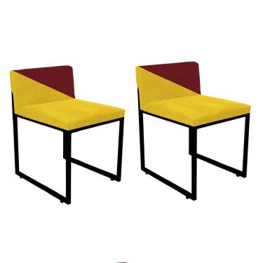 Imagem de Kit 02 Cadeira Lee Duo Sala De Jantar Ferro Preto Sintético Amarelo E Vermelho - Amey Decor