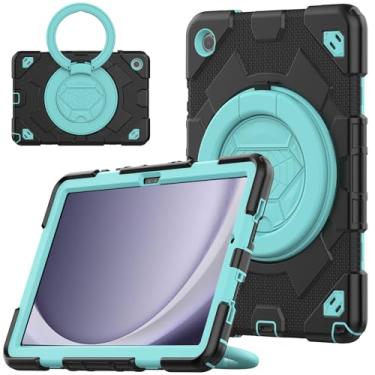 Imagem de Capa para Samsung Galaxy Tab A9 Plus de 11 polegadas (SM-X210/X216/218) Capa macia de silicone de três prevenção resistente à prova de choque com suporte embutido 360° alça de mão para capa A9 Plus (preto + azul céu)
