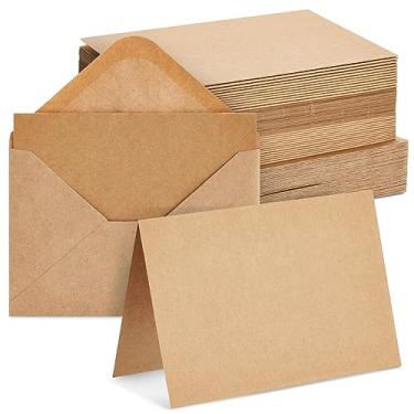 Imagem de Pacote com 48 cartões comemorativos em branco Kraft Brown com envelopes, cartolina dobrada para casamento, convites de aniversário, artesanato (10 x 15 cm)