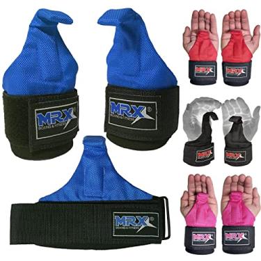 Imagem de MRX Power Alças de levantamento de peso suporte de pulso para treino de ginástica resistente bandagem cordura gancho deadlifting envoltório azul