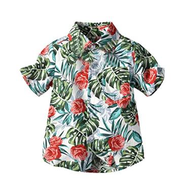 Imagem de Camiseta infantil awaiian Shirt Boys Button Down Shirt manga curta verão praia camisa camisas tropicais para meninos férias, Verde, 2-3 Anos
