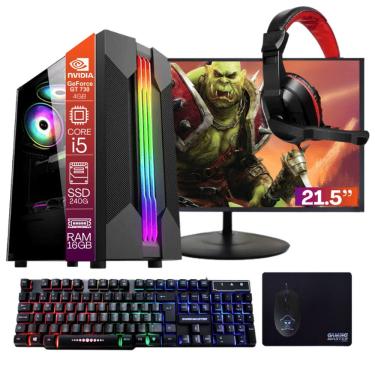 Imagem de Computador Gamer TOB Core i5 SSD 240GB 16GB VGA GT730 4GB Windows 10 Pro Trial + Teclado/Mouse + Mouse Pad + Headset + Monitor 21.5