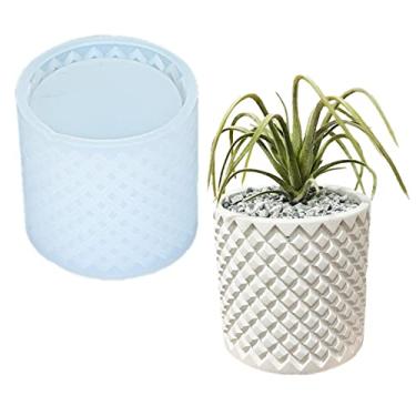 Imagem de Molde de silicone para vaso de flores de concreto com padrão de losango, vaso de suculentas, molde de cacto, jarra, suporte de caneta, gesso, cimento, argila, molde de resina epóxi, caixa de