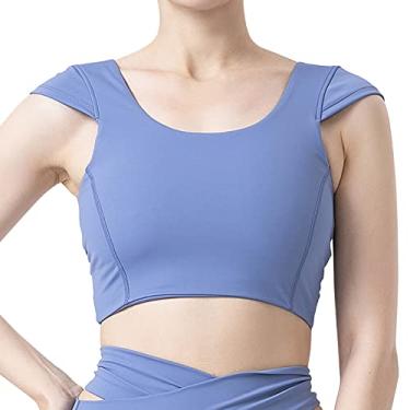 Imagem de Camiseta feminina costas nadador com estampa gráfica para sair, camiseta grande, sem mangas, fofa, blusa de verão, boho, colete de festa, Azul, P