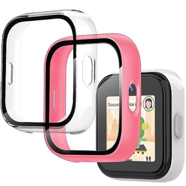 Imagem de Pacote com 2 capas compatíveis com o protetor de tela do relógio infantil SyncUp da T-mobile, capa rígida de policarbonato de vidro temperado para sincronizar acessórios de relógio infantil – transparente + rosa
