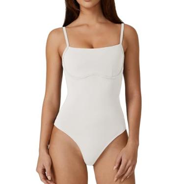 Imagem de QINSEN Body feminino sexy com alças finas, contorno sob o busto, caimento justo, camisetas para sair, Branco, M