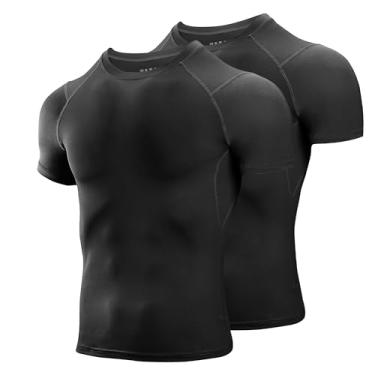Imagem de Niksa Camisetas masculinas de compressão, pacote com 2, camisetas de compressão atlética de manga curta e secagem fresca, 2, preto, P