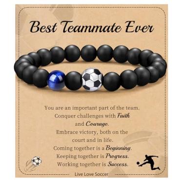 Imagem de Futebol Beisebol Basquete Presentes de Futebol Masculino Pulseiras com Contas Natural Olho de Tigre Pulseira Masculina Aniversário Presentes de Formatura para Filho Neto Bônus Filho Namorado Irmão,