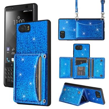 Imagem de Furiet Capa carteira para BlackBerry KEYone com alça de ombro, 6 compartimentos para cartões, fina e fina, suporte para cartão de crédito, capa para celular com glitter brilhante para KEY1 Key 1 One