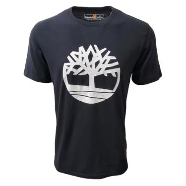 Imagem de Timberland Camiseta masculina de manga curta com logotipo de árvore, Logotipo preto/branco, M
