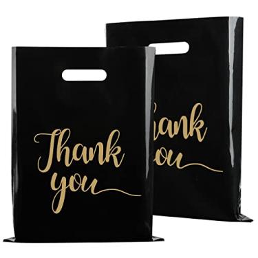 Imagem de Jutieuo Pacote com 100 sacos de compras pretos Thank You para pequenas empresas - 30,5 cm x 38,1 cm extra grosso 2,36 mil sacos de agradecimento de plástico com alças para lojas, boutique, roupas,