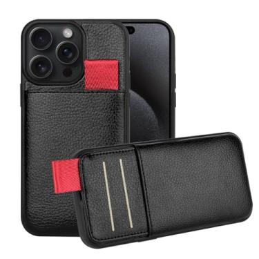 Imagem de LAMEEKU Capa carteira para iPhone 15 Pro, capa de couro com porta-cartão, capa protetora com bloqueio de RFID, presente para mulheres e homens, compatível com Apple iPhone 15 Pro de 6,1 polegadas, preto