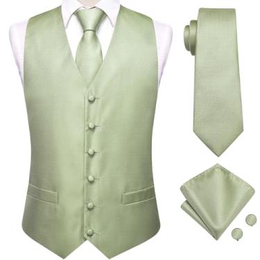 Imagem de Hi-Tie Colete masculino 4 peças colete gravata bolso quadrado abotoaduras conjunto para terno ou smoking mais cor para escolher, Verde menta, X-Large