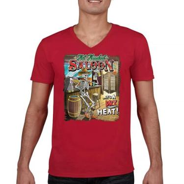 Imagem de Camiseta Hot Headed Saloon gola V But its a Dry Heat Funny Skeleton Biker Beer Drinking Cowboy Skull Southwest Tee, Vermelho, GG