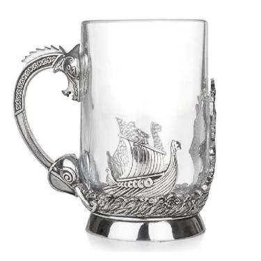 Imagem de AE Williams Deslumbrante tanquinho de estanho e vidro com um navio viking e longship com cabo de serpente