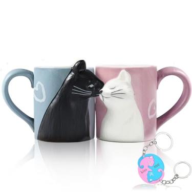 Imagem de MengCat Conjunto de canecas de café de gato beijando fofo 340 g presentes de noivado para casais canecas fofas caneca de gato para amantes de gatos