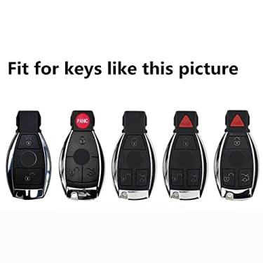Imagem de YJADHU Capa de chave de carro TPU porta-chaves chaveiro anel de corrente, apto para Mercedes Benz W203 W210 W211 W124 W202 W204 AMG, preto com chaveiro