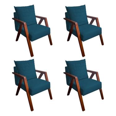 Imagem de Kit 4 Poltronas Monalisa para Recepção Mona Pés de Madeira Maciça Suede Azul Marinho 