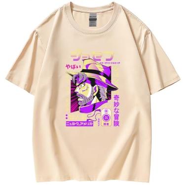 Imagem de Camiseta JoJo Bizarre Adventure Unissex Manga Curta 100% Algodão Jotaro Cosplay Plus Size 5GG Anime Merch Dio, Cáqui - b, M
