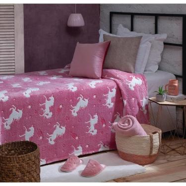 Imagem de Manta Brilha No Escuro Jolitex Solteiro Unicórnio Rosa