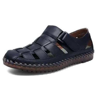 Imagem de Shaire Sandálias masculinas de couro para uso externo, bico fechado, sapatos de praia, 99008marrom, 45