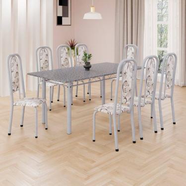 Imagem de Conjunto de Mesa Retangular a 180x75cm Tampo Granito Ocre 8 Cadeiras Lavínea Botanic Bege / Mart Pérola