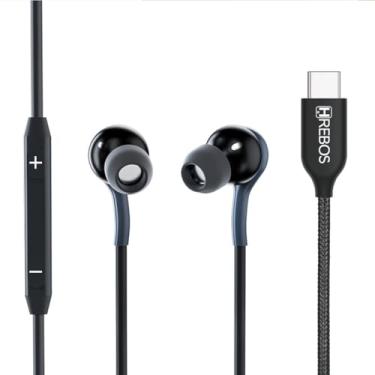 Imagem de Fone de Ouvido Type C Android iPhone 15 Com Fio HSound 3ª Geração Microfone Volume Trançado Resistente