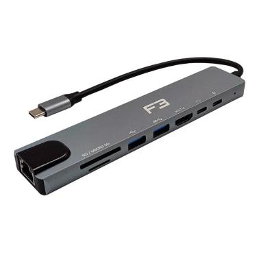 Imagem de Adaptador USB-C para RJ45 - HUB 8 Portas - Gigabit - F3 JC-TYC-860
