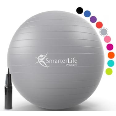 Imagem de (65 cm, Silver) - Exercise Ball for Yoga, Balance, Stability from SmarterLife - Fitness, Pilates, Birthing, Therapy, Office Ball Chair, Classroom Flexible Seating - Anti Burst, No Slip, Workout Guide