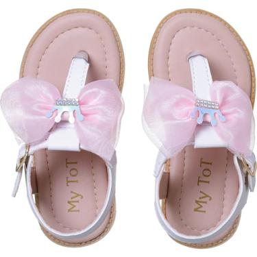 Imagem de Sandália Infantil Menina Confortável Laço Coroa Princesa Solado Antiderrapante (Branca/Rosa, BR, Criança de 1 a 3 anos, Numérico, 22)
