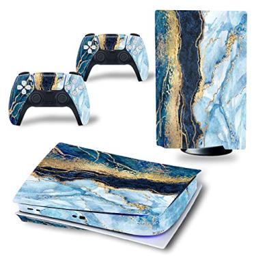 Imagem de UUShop Skin Sticker Decalque Capa para PS5 CD Disk Edition Console e Controladores Marmorizado Azul Claro e Escuro