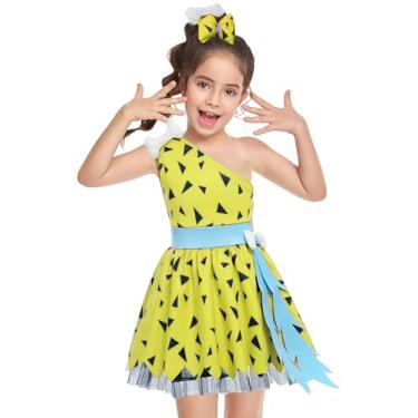 Imagem de Fantasia infantil de Bam Bam Bam, roupa histórica da idade da pedra do homem das cavernas para meninas, Halloween, cosplay, sessão de fotos, Verde sálvia, 2-3 T